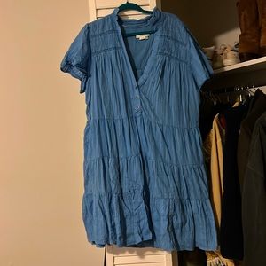 Blue smocked anthropology day, dress, short sleeve perfect for summer spring